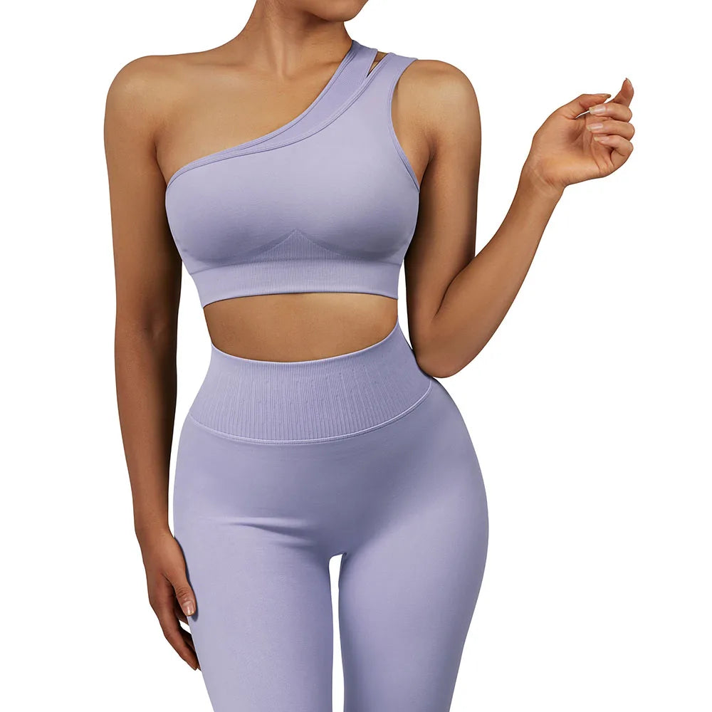 Conjuntos de Yoga de un hombro para mujer, ropa deportiva para gimnasio, mallas de cintura alta, trajes de gimnasio para entrenamiento, ropa deportiva para Fitness, trajes de Yoga