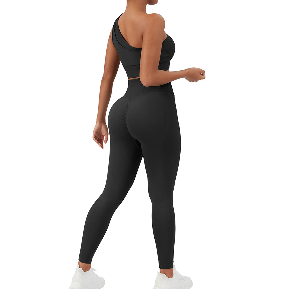 Conjuntos de Yoga de un hombro para mujer, ropa deportiva para gimnasio, mallas de cintura alta, trajes de gimnasio para entrenamiento, ropa deportiva para Fitness, trajes de Yoga