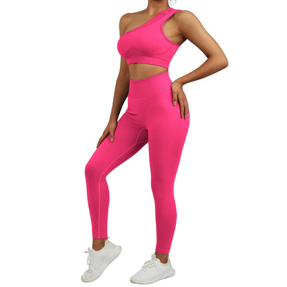 Conjuntos de Yoga de un hombro para mujer, ropa deportiva para gimnasio, mallas de cintura alta, trajes de gimnasio para entrenamiento, ropa deportiva para Fitness, trajes de Yoga