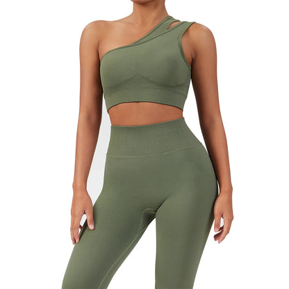 Conjuntos de Yoga de un hombro para mujer, ropa deportiva para gimnasio, mallas de cintura alta, trajes de gimnasio para entrenamiento, ropa deportiva para Fitness, trajes de Yoga