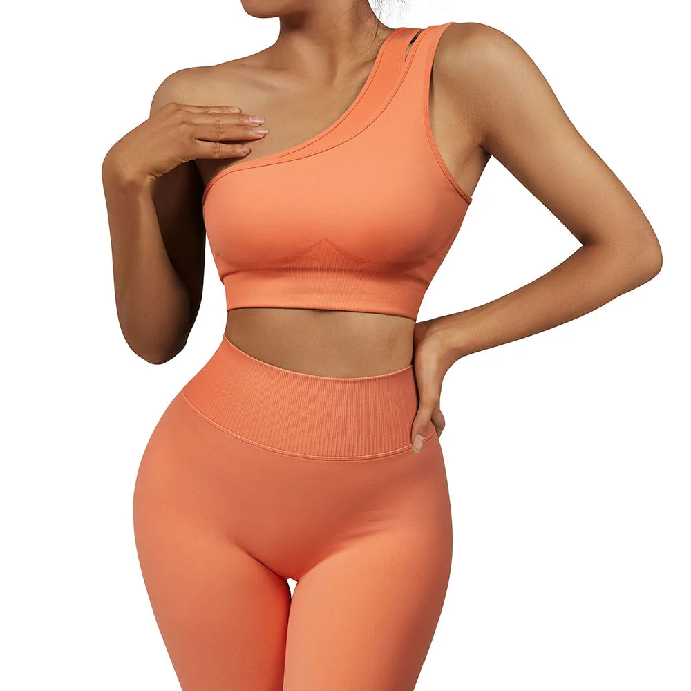 Conjuntos de Yoga de un hombro para mujer, ropa deportiva para gimnasio, mallas de cintura alta, trajes de gimnasio para entrenamiento, ropa deportiva para Fitness, trajes de Yoga