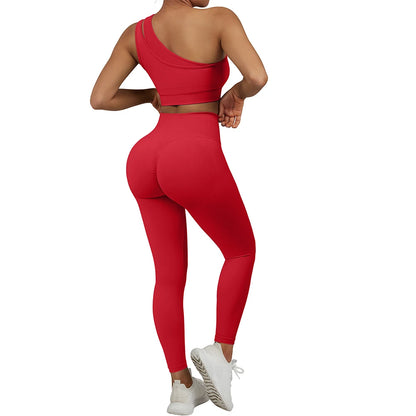 Conjuntos de Yoga de un hombro para mujer, ropa deportiva para gimnasio, mallas de cintura alta, trajes de gimnasio para entrenamiento, ropa deportiva para Fitness, trajes de Yoga