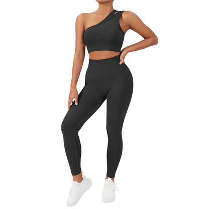 Conjuntos de Yoga de un hombro para mujer, ropa deportiva para gimnasio, mallas de cintura alta, trajes de gimnasio para entrenamiento, ropa deportiva para Fitness, trajes de Yoga