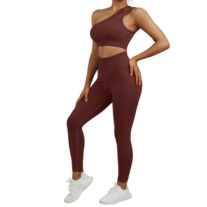 Conjuntos de Yoga de un hombro para mujer, ropa deportiva para gimnasio, mallas de cintura alta, trajes de gimnasio para entrenamiento, ropa deportiva para Fitness, trajes de Yoga