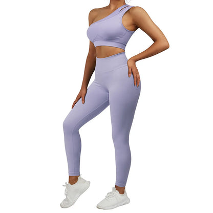 Conjuntos de Yoga de un hombro para mujer, ropa deportiva para gimnasio, mallas de cintura alta, trajes de gimnasio para entrenamiento, ropa deportiva para Fitness, trajes de Yoga