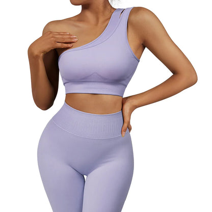 Conjuntos de Yoga de un hombro para mujer, ropa deportiva para gimnasio, mallas de cintura alta, trajes de gimnasio para entrenamiento, ropa deportiva para Fitness, trajes de Yoga