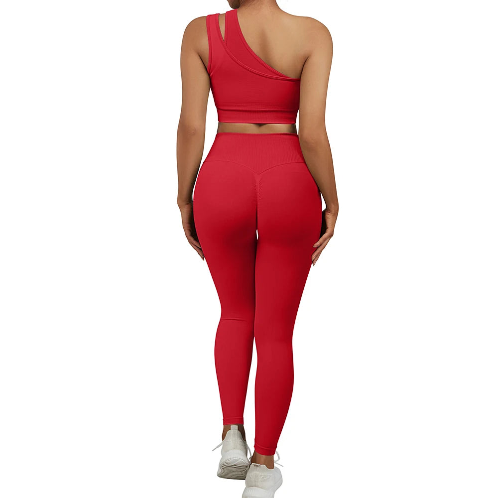 Conjuntos de Yoga de un hombro para mujer, ropa deportiva para gimnasio, mallas de cintura alta, trajes de gimnasio para entrenamiento, ropa deportiva para Fitness, trajes de Yoga