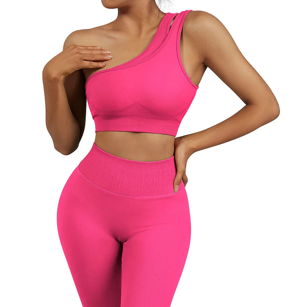 Conjuntos de Yoga de un hombro para mujer, ropa deportiva para gimnasio, mallas de cintura alta, trajes de gimnasio para entrenamiento, ropa deportiva para Fitness, trajes de Yoga