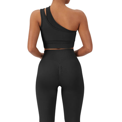 Conjuntos de Yoga de un hombro para mujer, ropa deportiva para gimnasio, mallas de cintura alta, trajes de gimnasio para entrenamiento, ropa deportiva para Fitness, trajes de Yoga