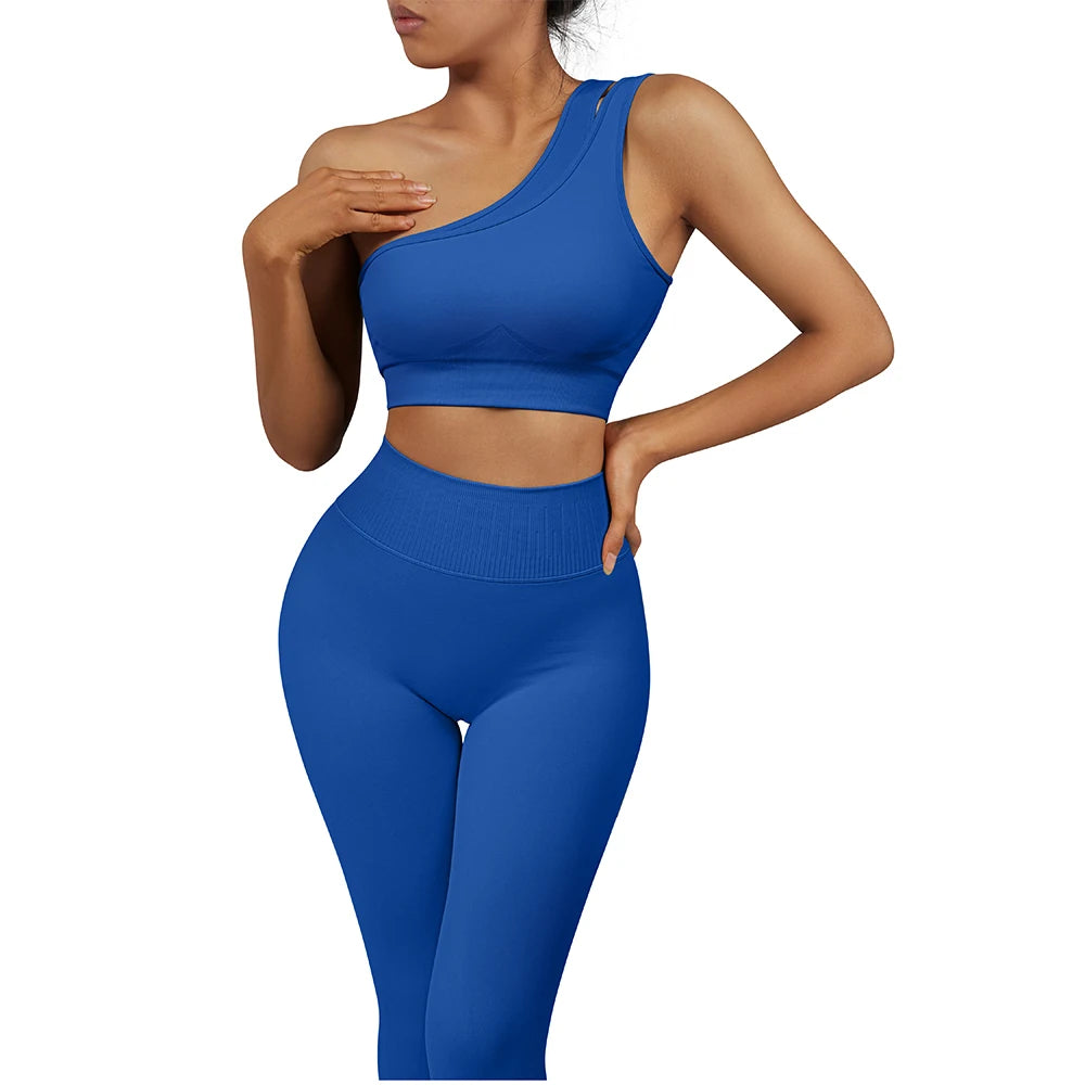 Conjuntos de Yoga de un hombro para mujer, ropa deportiva para gimnasio, mallas de cintura alta, trajes de gimnasio para entrenamiento, ropa deportiva para Fitness, trajes de Yoga