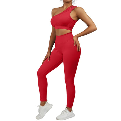 Conjuntos de Yoga de un hombro para mujer, ropa deportiva para gimnasio, mallas de cintura alta, trajes de gimnasio para entrenamiento, ropa deportiva para Fitness, trajes de Yoga