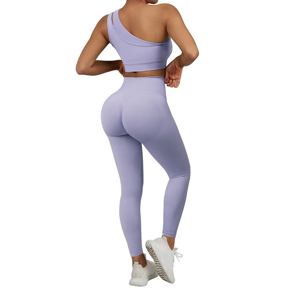 Conjuntos de Yoga de un hombro para mujer, ropa deportiva para gimnasio, mallas de cintura alta, trajes de gimnasio para entrenamiento, ropa deportiva para Fitness, trajes de Yoga