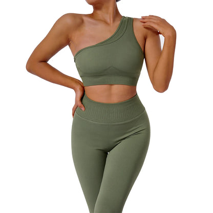 Conjuntos de Yoga de un hombro para mujer, ropa deportiva para gimnasio, mallas de cintura alta, trajes de gimnasio para entrenamiento, ropa deportiva para Fitness, trajes de Yoga