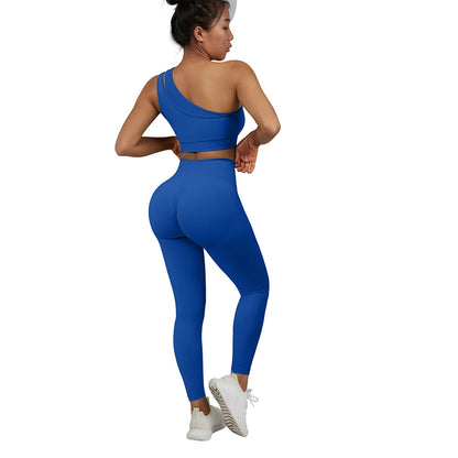 Conjuntos de Yoga de un hombro para mujer, ropa deportiva para gimnasio, mallas de cintura alta, trajes de gimnasio para entrenamiento, ropa deportiva para Fitness, trajes de Yoga