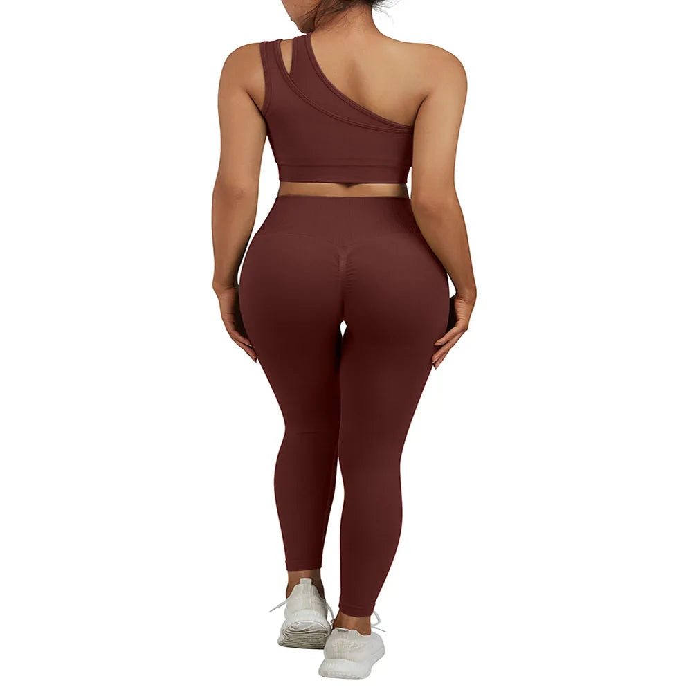 Conjuntos de Yoga de un hombro para mujer, ropa deportiva para gimnasio, mallas de cintura alta, trajes de gimnasio para entrenamiento, ropa deportiva para Fitness, trajes de Yoga