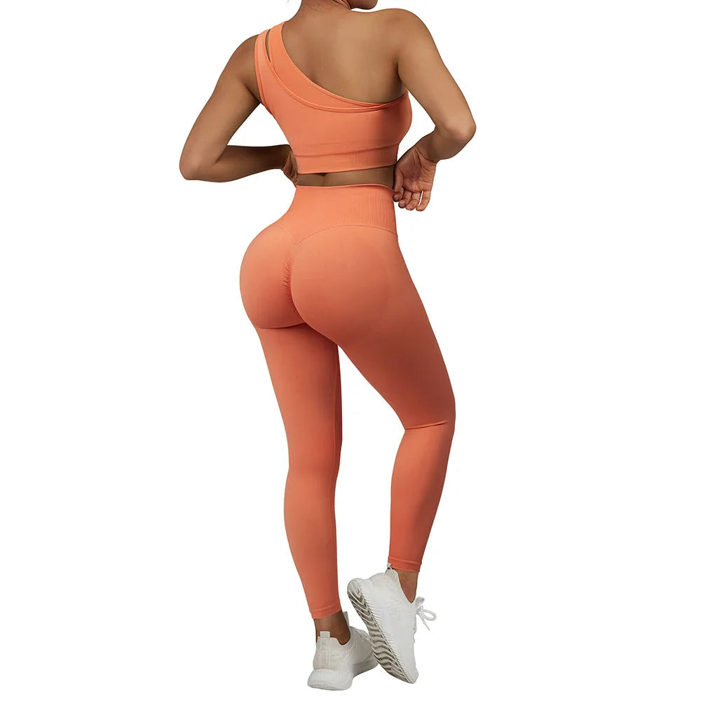 Conjuntos de Yoga de un hombro para mujer, ropa deportiva para gimnasio, mallas de cintura alta, trajes de gimnasio para entrenamiento, ropa deportiva para Fitness, trajes de Yoga