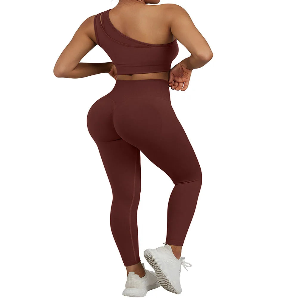 Conjuntos de Yoga de un hombro para mujer, ropa deportiva para gimnasio, mallas de cintura alta, trajes de gimnasio para entrenamiento, ropa deportiva para Fitness, trajes de Yoga