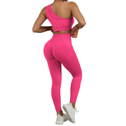 Conjuntos de Yoga de un hombro para mujer, ropa deportiva para gimnasio, mallas de cintura alta, trajes de gimnasio para entrenamiento, ropa deportiva para Fitness, trajes de Yoga