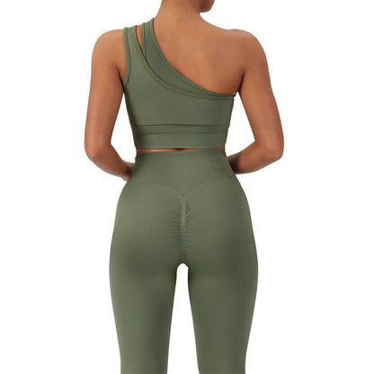 Conjuntos de Yoga de un hombro para mujer, ropa deportiva para gimnasio, mallas de cintura alta, trajes de gimnasio para entrenamiento, ropa deportiva para Fitness, trajes de Yoga