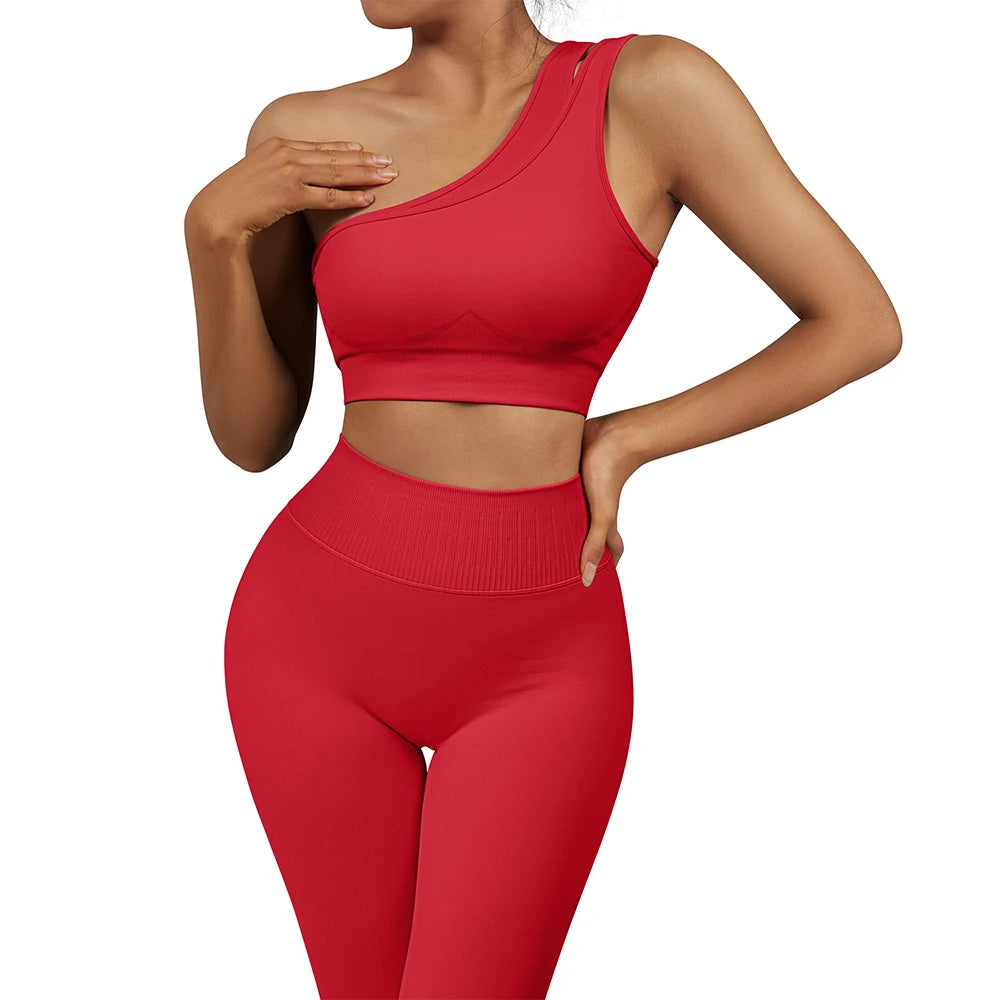 Conjuntos de Yoga de un hombro para mujer, ropa deportiva para gimnasio, mallas de cintura alta, trajes de gimnasio para entrenamiento, ropa deportiva para Fitness, trajes de Yoga