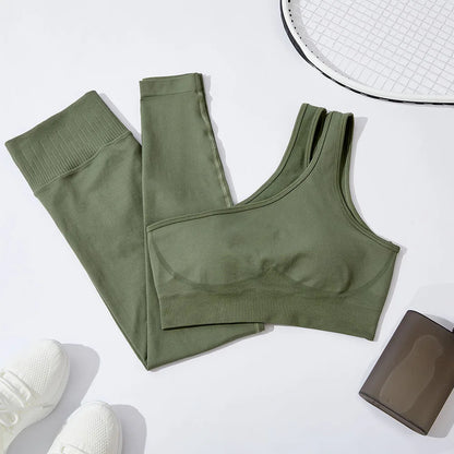 Conjuntos de Yoga de un hombro para mujer, ropa deportiva para gimnasio, mallas de cintura alta, trajes de gimnasio para entrenamiento, ropa deportiva para Fitness, trajes de Yoga