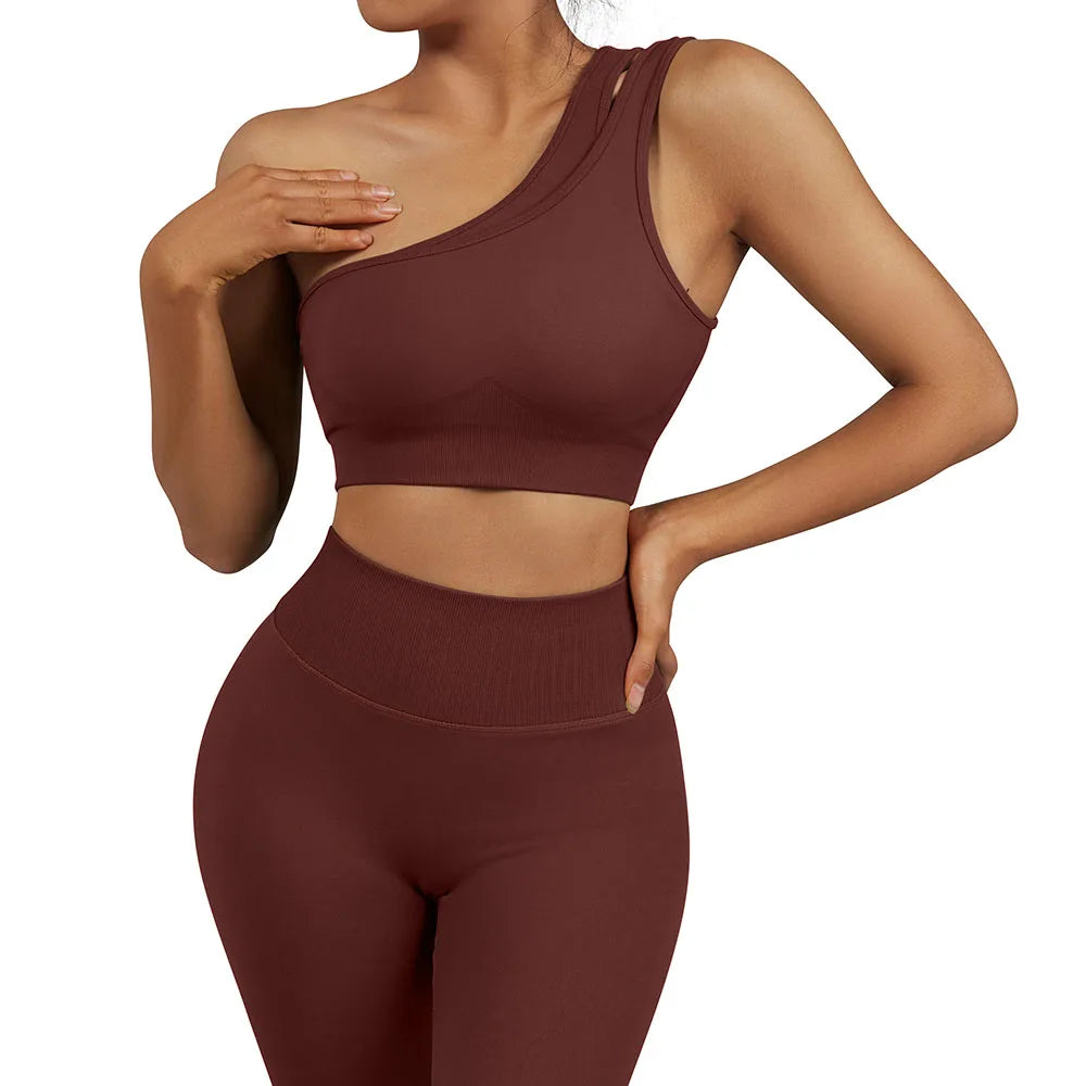 Conjuntos de Yoga de un hombro para mujer, ropa deportiva para gimnasio, mallas de cintura alta, trajes de gimnasio para entrenamiento, ropa deportiva para Fitness, trajes de Yoga