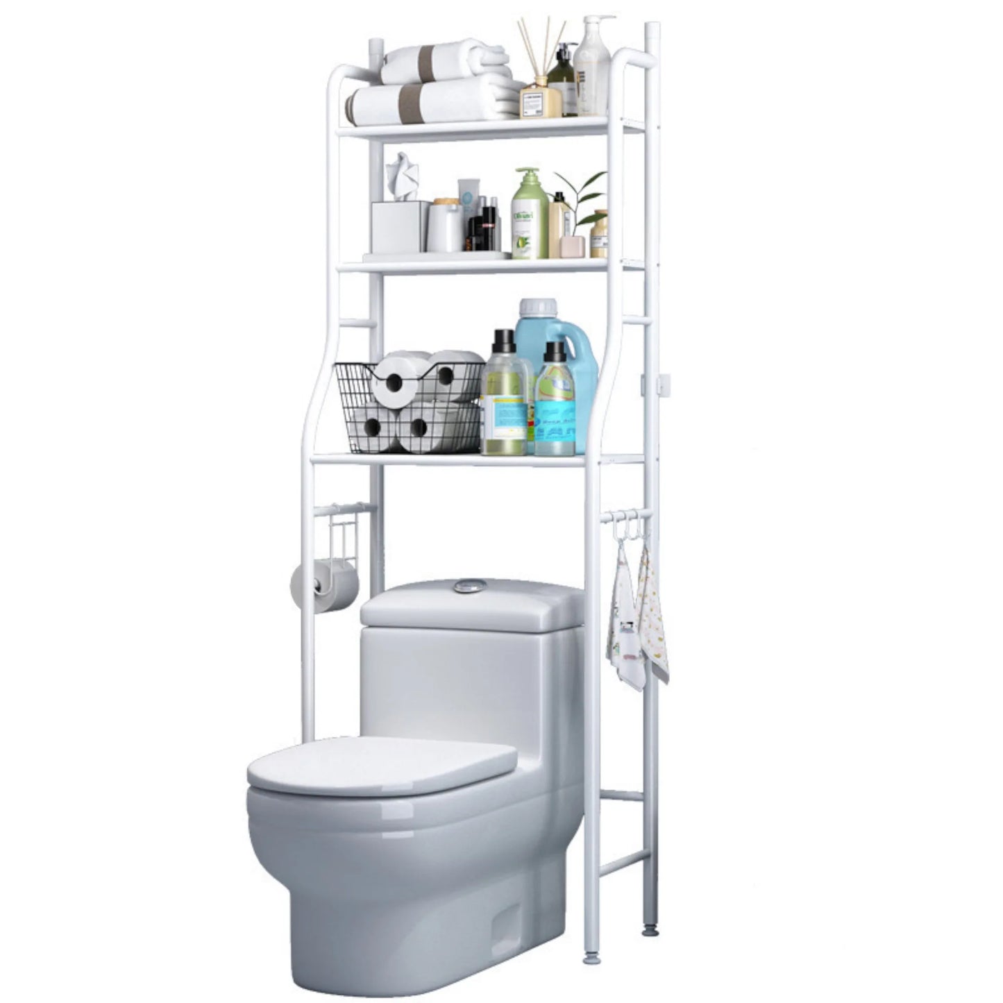 Estantería de Baño sobre Inodoro Blanco Ahorra Espacio con 3 Baldas Estante Almacenamiento Impermeable Patas Ajustables en Altura MIKOMIKA ESTANTERIA LAVADORA WC(LAVA-002 1690 )