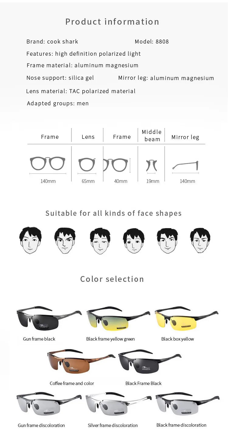 Gafas de sol de aluminio y magnesio para hombre, lentes de sol HD polarizadas para conductores de conducción, de color