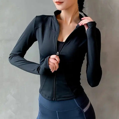 Chaqueta deportiva de Fitness para mujer, chaqueta de manga larga con cremallera, ropa de Yoga de entrenamiento de secado rápido, Top transpirable de verano