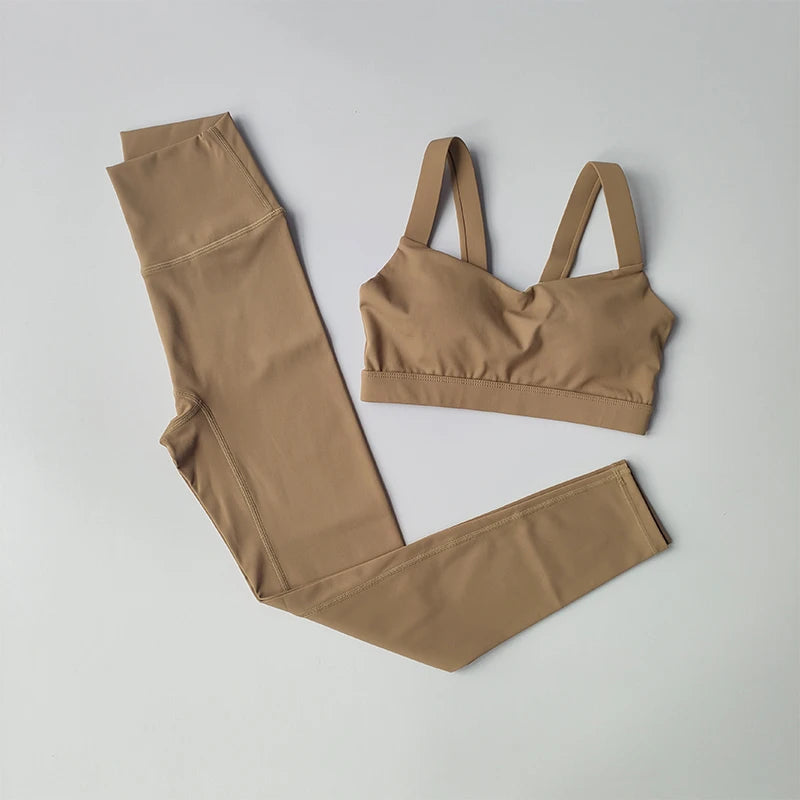 Conjunto de 2 uds de Yoga para mujer, conjunto de traje deportivo, sujetadores deportivos de cintura alta, traje para correr, mallas de secado rápido, traje de Fitness avanzado