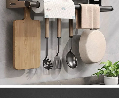 Elegante estante de pared para condimentos de cocina con caja de almacenamiento, estante multifuncional para utensilios domésticos con dispensador de aceite y vinagre