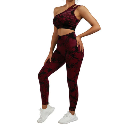 Conjuntos de Yoga de un hombro para mujer, ropa deportiva para gimnasio, mallas de cintura alta, trajes de gimnasio para entrenamiento, ropa deportiva para Fitness, trajes de Yoga