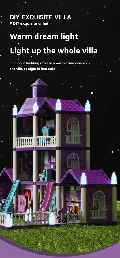 3D DIY Fantasía Princesa Castillo Villa Conjunto de casa de muñecas Juguetes, Juguetes para el hogar para niñas y juguetes para niños 3D