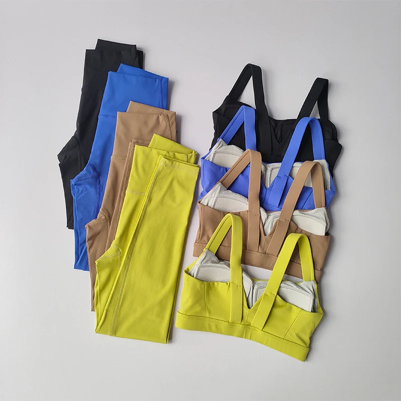 Conjunto de 2 uds de Yoga para mujer, conjunto de traje deportivo, sujetadores deportivos de cintura alta, traje para correr, mallas de secado rápido, traje de Fitness avanzado