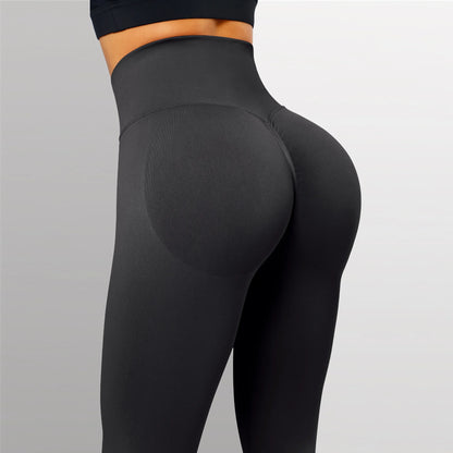 Pantalones de gimnasio de punto sin costuras para mujer, pantalones de Yoga ajustados de cintura alta y caderas, color melocotón, nalgas, cintura alta, 2023