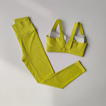 Conjunto de 2 uds de Yoga para mujer, conjunto de traje deportivo, sujetadores deportivos de cintura alta, traje para correr, mallas de secado rápido, traje de Fitness avanzado