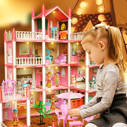 3D DIY sueño princesa Castillo Villa montaje casa de muñecas conjunto juguete niña familia juguete niños música casa de muñecas montaje Villa casa