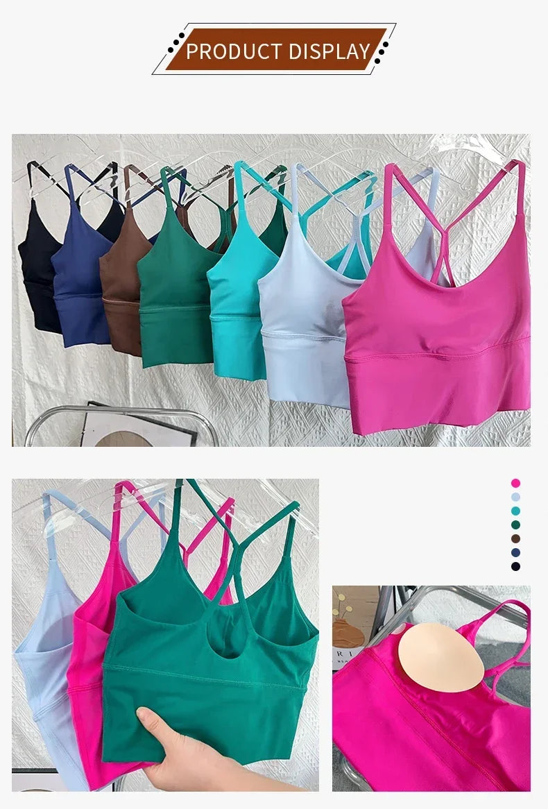 Moda Sexy espalda cruzada pequeña Sling ropa interior de Yoga mujeres transpirable a prueba de golpes gimnasio Fitness correr deporte Crop Tops chaleco atlético