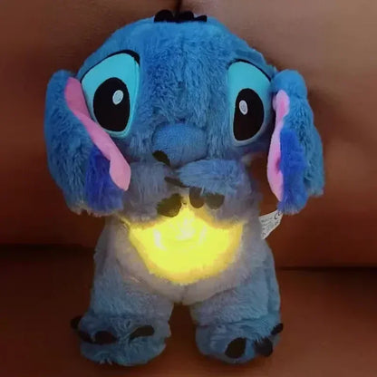 2025 nuevo Lilo & Stitch muñeco de Peluche aliento niño Peluche Kawaii calma juguete Anime bebé música luz juguetes para dormir punto rosa regalos para chico