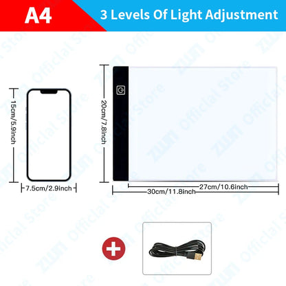 Tablero de copia de dibujo Led de atenuación de 3 niveles para niños, A3, A4, A5, juguete para niños, pintura, crecimiento educativo, regalos creativos para niños