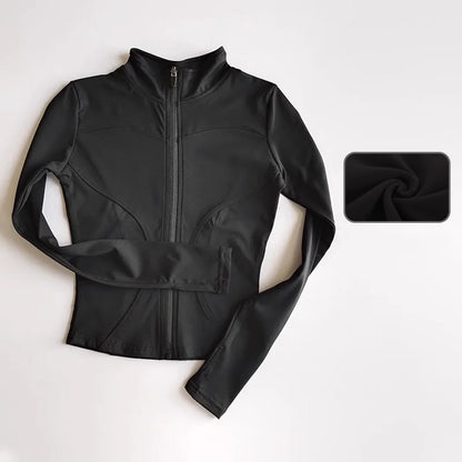 Deportes al aire libre de manga larga para mujer, ropa de Yoga ajustada, cárdigan con cremallera de secado rápido, chaqueta con cuello levantado, chaqueta para correr y Fitness, Top