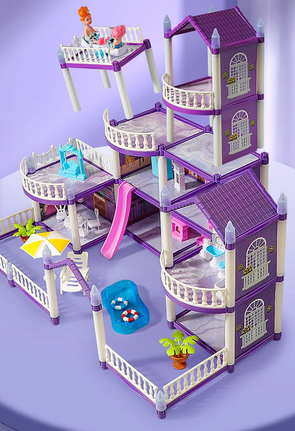 3D DIY Fantasía Princesa Castillo Villa Conjunto de casa de muñecas Juguetes, Juguetes para el hogar para niñas y juguetes para niños 3D