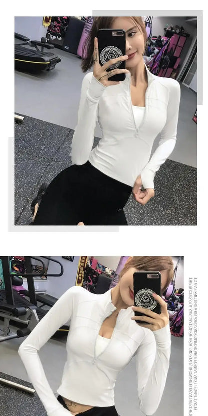 Chaqueta deportiva de Fitness para mujer, chaqueta de manga larga con cremallera, ropa de Yoga de entrenamiento de secado rápido, Top transpirable de verano