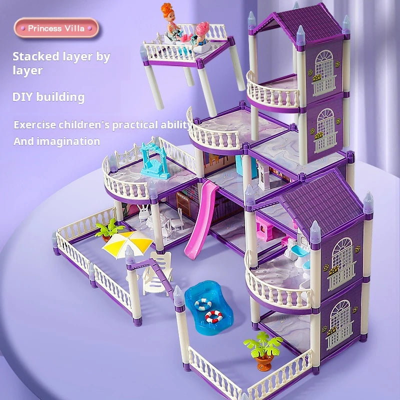 3D DIY Fantasía Princesa Castillo Villa Conjunto de casa de muñecas Juguetes, Juguetes para el hogar para niñas y juguetes para niños 3D