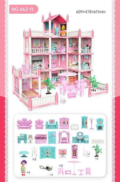 3D DIY sueño princesa Castillo Villa montaje casa de muñecas conjunto juguete niña familia juguete niños música casa de muñecas montaje Villa casa