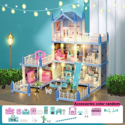 Casa de muñecas para niñas pequeñas, casa de muñecas grande con 4 muñecas, muebles, accesorios, luces LED, juguete de Casa de ensueño de princesa de 4 pisos