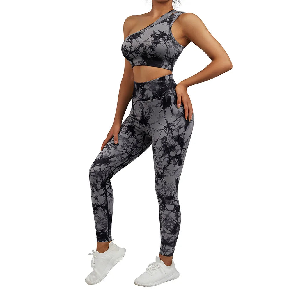 Conjuntos de Yoga de un hombro para mujer, ropa deportiva para gimnasio, mallas de cintura alta, trajes de gimnasio para entrenamiento, ropa deportiva para Fitness, trajes de Yoga