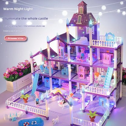 3D DIY Fantasía Princesa Castillo Villa Conjunto de casa de muñecas Juguetes, Juguetes para el hogar para niñas y juguetes para niños 3D