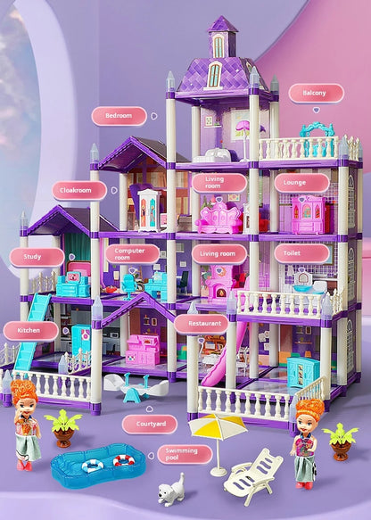 3D DIY Fantasía Princesa Castillo Villa Conjunto de casa de muñecas Juguetes, Juguetes para el hogar para niñas y juguetes para niños 3D