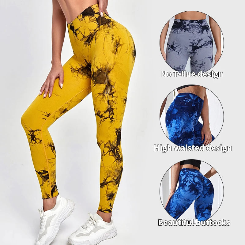 Pantalones de Yoga Tie Dye, mallas deportivas para mujer, mallas Push Up de cintura alta sin costuras para mujer, mallas de entrenamiento para Fitness, ropa de gimnasio 2025 nuevo